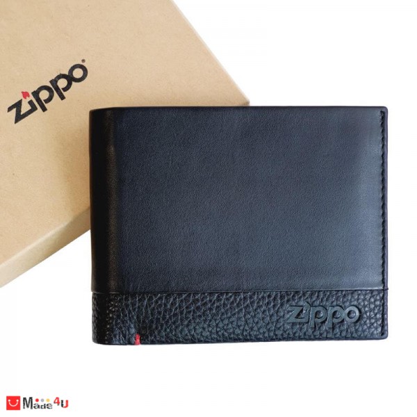 Мъжки Портфейл ZIPPO, естествена кожа, хоризонтален, с монетник и отделения за документи и карти, черен, 2006023