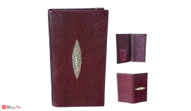 Дамски Портфейл от риба Скат, естествена кожа, вертикален, бордо, 19х10см