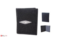 Калъф за документи от риба Скат, естествена кожа, унисекс, черен, 11х8см